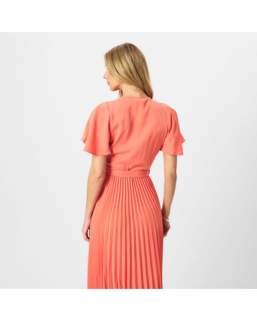 AX Paris Red Pleated Midi Dress With Tie Waist