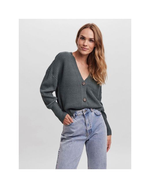 Vero Moda Green Vmlea Ls V-neck Cuff Cardigan Noos Cardigan Sweater