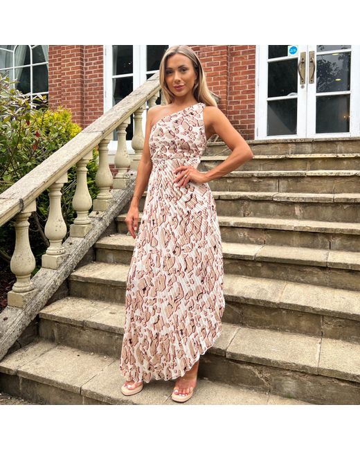 AX Paris Natural Printed One Shoulder Pleated Midi Dress