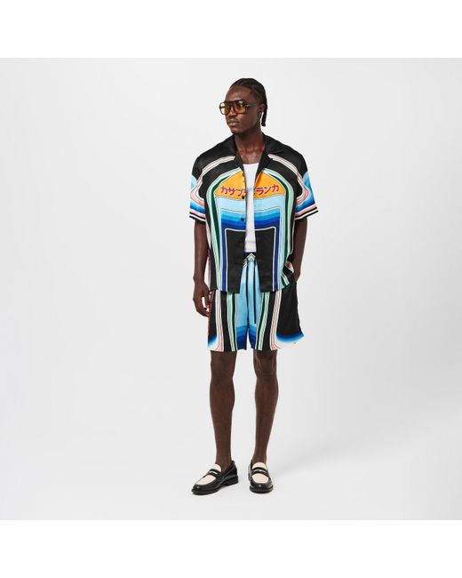 Casablanca Blue Pattern Short Sleeve Bowling Shirt for men