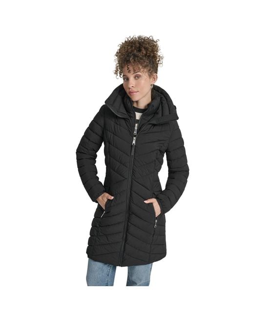 DKNY Black Double-Zip Quilted Medium Puffer Jacket
