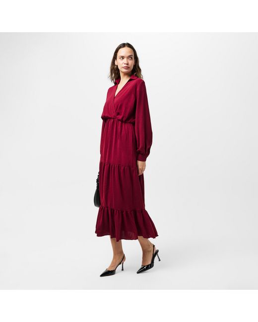 AX Paris Red Wine Long Sleeve Wrap Top Smock Midi Dress