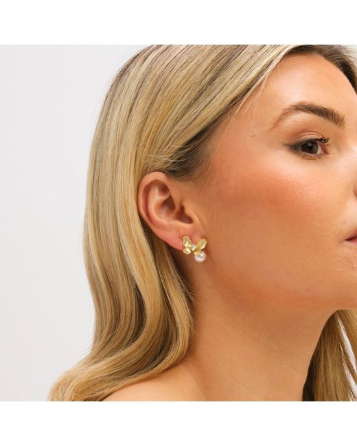 Jon Richard Metallic Plated Butterfly And Pearl Drop Earrings