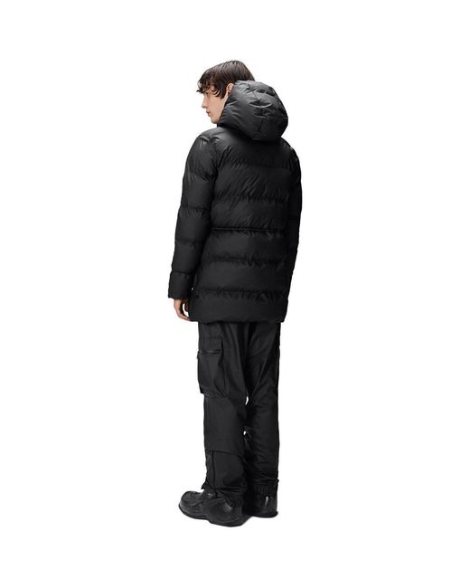 Rains Black Alta Water-Resistant Insulated Long Puffer Jacket