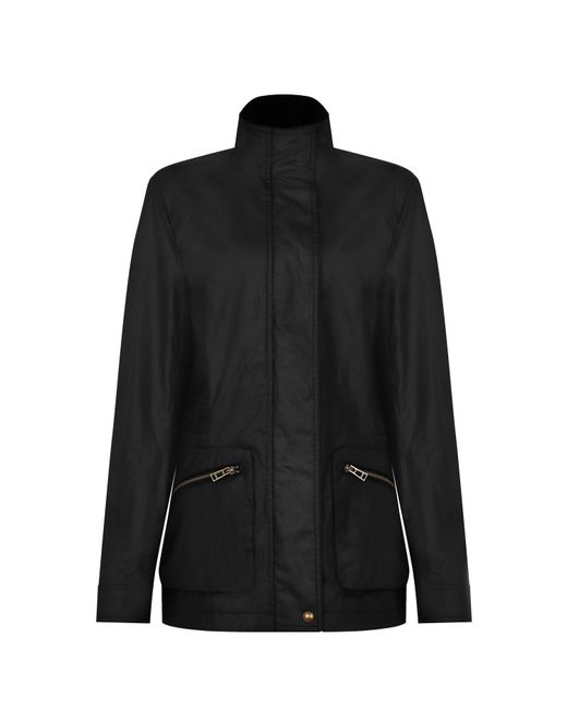 Belstaff Black Madeline Water Resistant Waxed Long Sleeve Wax Jacket