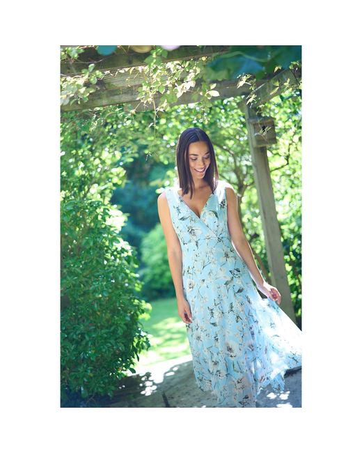 Gina Bacconi Blue Cressida Floral Print Chiffon Dress