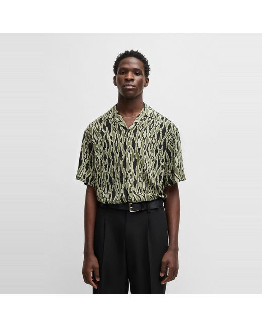 HUGO Green Espino Geometric Short Sleeve Tailored Fit Shirt for men