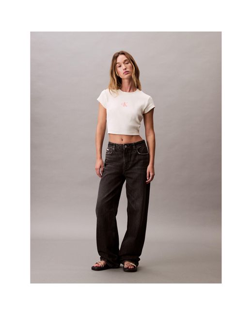 Calvin Klein Natural Mono Rib Cropped T Shirt