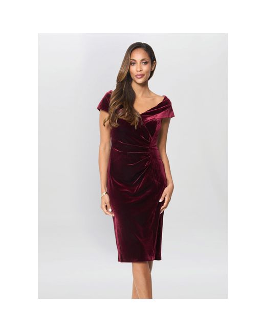 Gina Bacconi Red Selene Off The Shoulder Velvet Dress