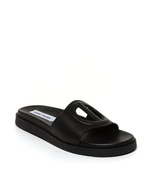 Steve Madden Black Mayke Solid Flat Sandals
