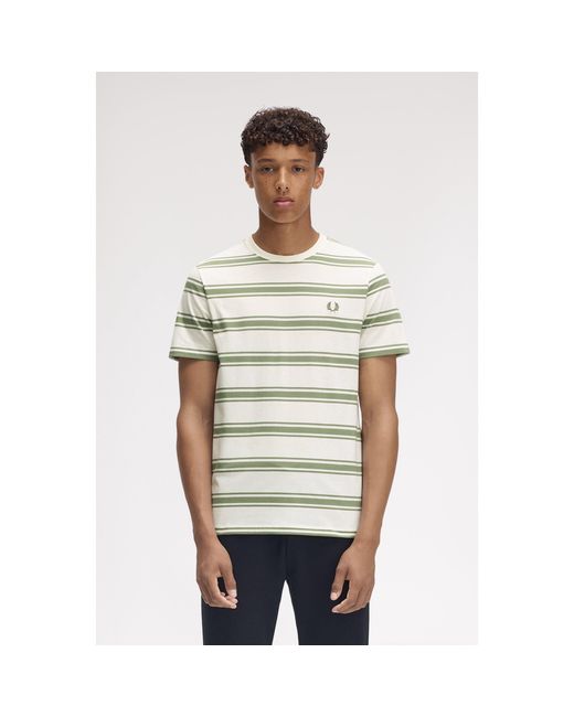 Fred Perry White Fine Stripe Regular Fit T-Shirt for men