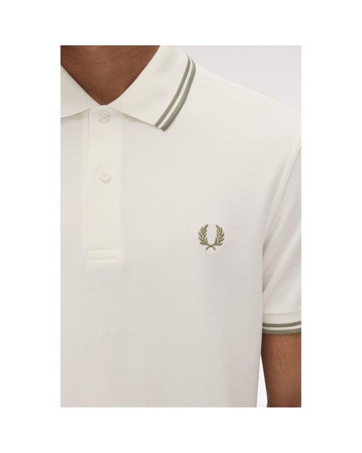 Fred Perry White Short Sleeve Twin Tipped Polo Shirt for men