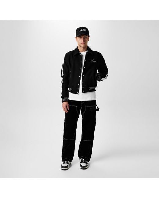 Amiri Black Bones Wool Long Sleeve Varsity Jacket for men