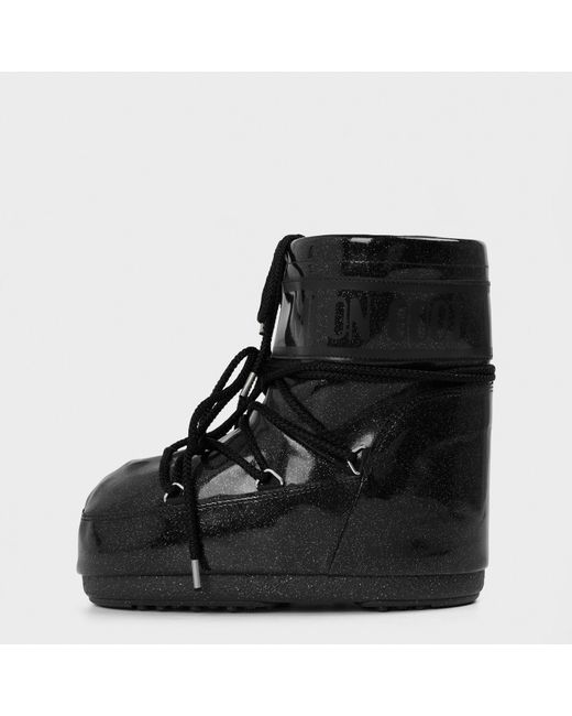 Moon Boot Black Low Glitter Padded Lace-Up Snow Boots
