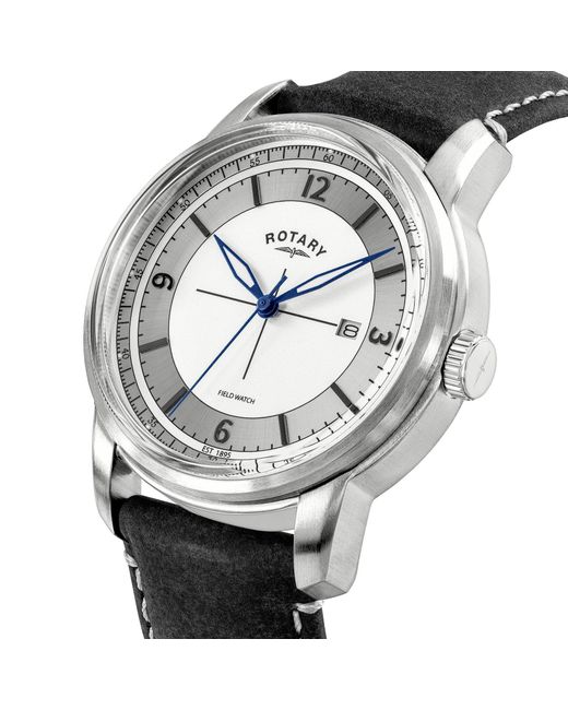 Rotary Metallic Heritage Field Ss Leather Watch for men