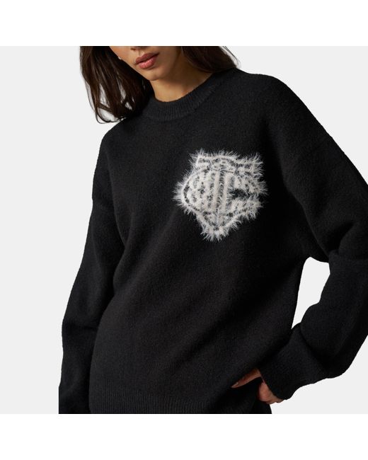 The Couture Club Black Fluffy Knit Crew Sweater