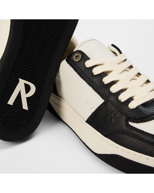 Represent Black Initial Leather Lace Up Low-Top Trainers for men
