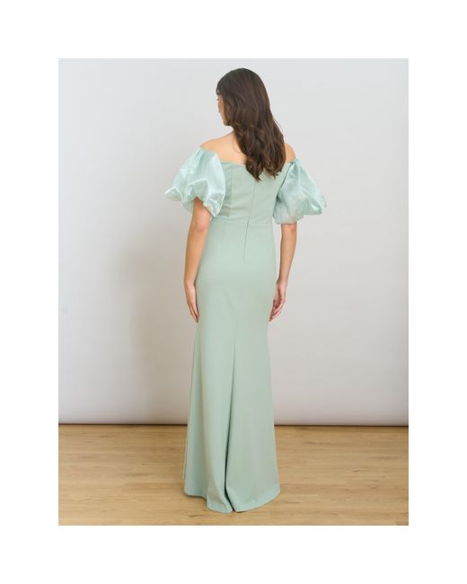 Gina Bacconi Green Puff-Sleeve Maxi Dress