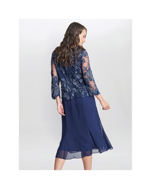 Gina Bacconi Blue Nadine Midi Length Mock Jacket Dress