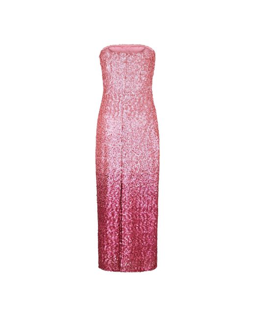 LoveShackFancy Red Stasia Sequined Ombré Maxi Dress