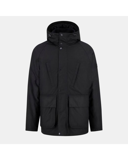 Barbour Black Oakdale Hooded Long Sleeve 4 Pockets Full Zip Wax Jacket for men
