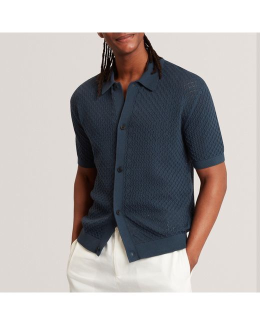 Ted Baker Blue Diamond Crochet Knit Short Sleeve Shirt for men