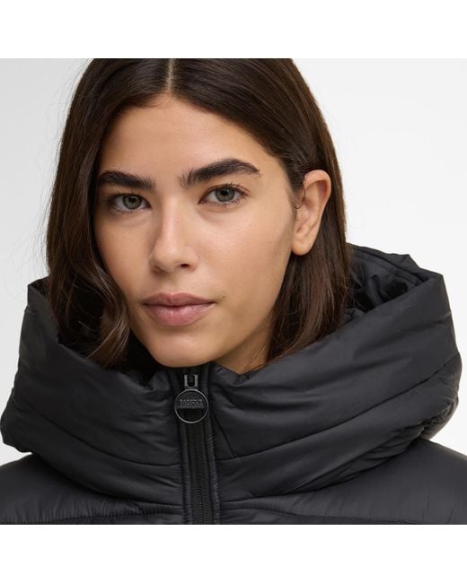 Barbour Black Olivios Hooded Long Sleeve Full Zip Short Puffer Jacket