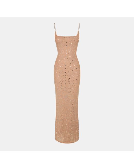 Missy Empire Natural Rhinestone Embellished Mesh Maxi Dress