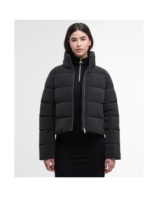 Barbour Black Hudson Faux Velvet Long Sleeve Short Puffer Jacket