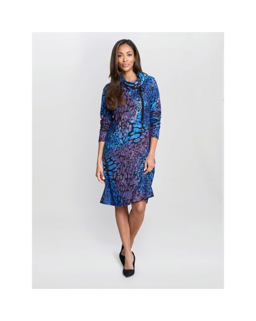 Gina Bacconi Blue Aileen Abstract Print Dress