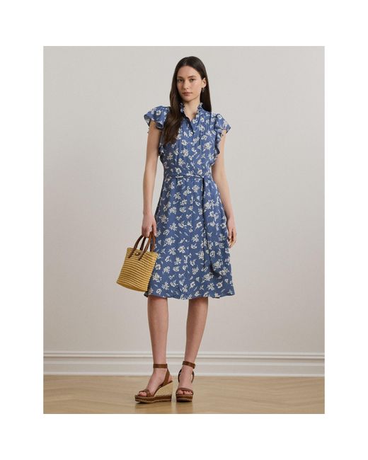 Ralph Lauren Blue Floral Belted Dress