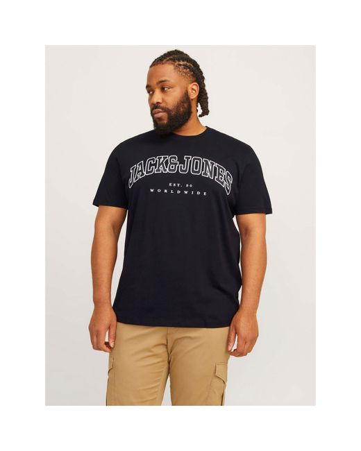 Jack & Jones Black Varsity Logo Plus Size T-Shirt for men