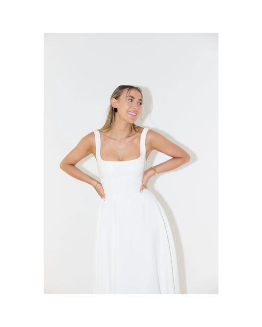 Odd Muse White The Ultimate Muse High Waist Square Neck Midi Dress