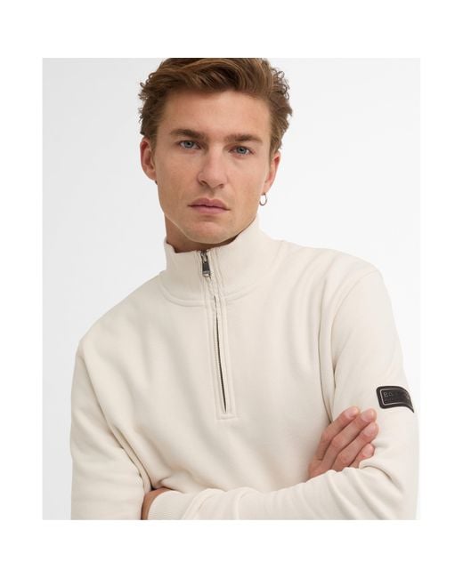 Barbour White Ehan Half Zip Cotton Long Sleeve Sweatshirt for men