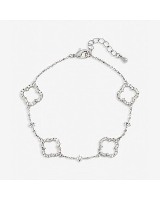 Jon Richard White Plated Pave Crystal Open Clover Bracelet