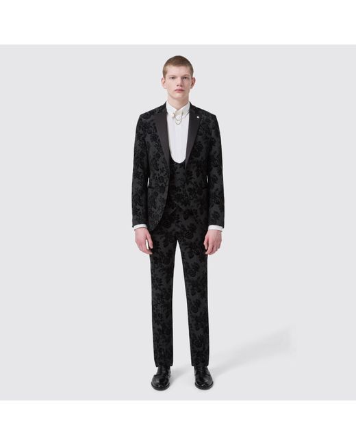 Twisted Tailor Black Fleet Skinny Fit Flocked Jacket for men