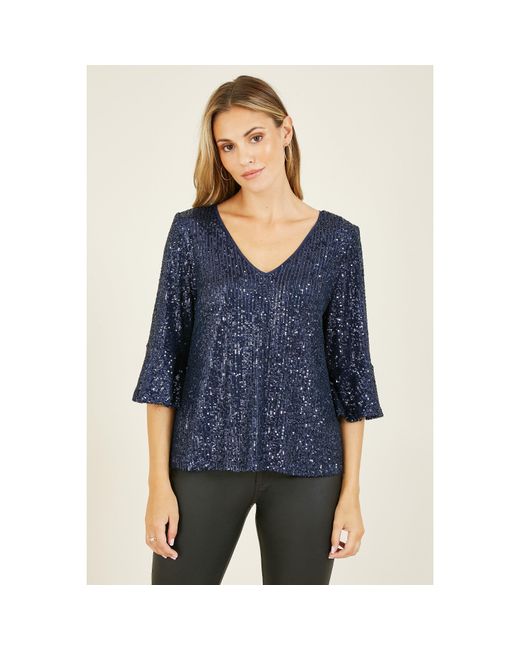 Yumi' Blue Sequin Relaxed Fit Top