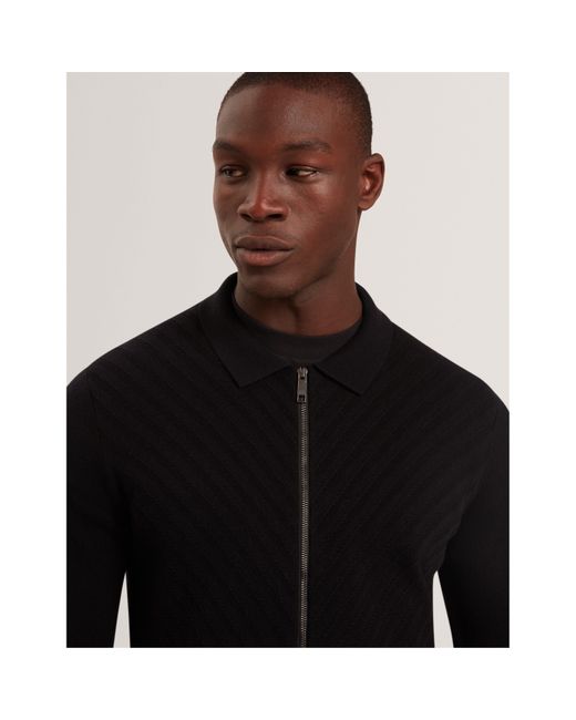 Ted Baker Black Long Sleeve Stitch Zip Through Knitted Top for men