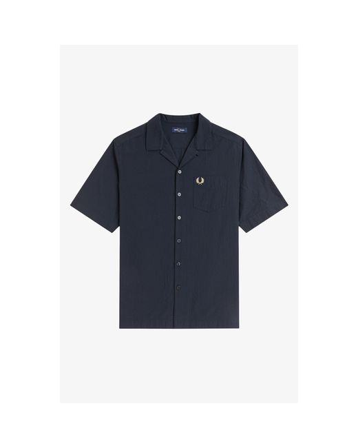 Fred Perry Blue Short Sleeve Plain Shirt for men