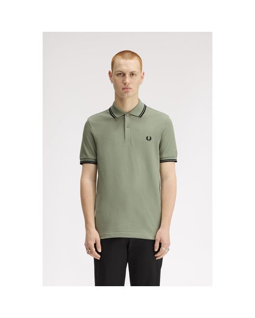 Fred Perry Green Short Sleeve Twin Tipped Polo Shirt for men