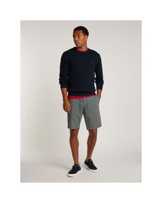 Tommy Hilfiger Blue Classic Cotton Cable Crew Neck for men