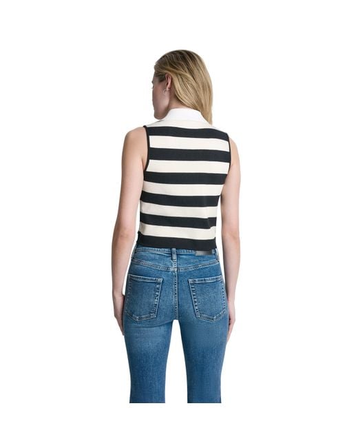 DKNY Blue Striped Sleeveless Polo Sweater