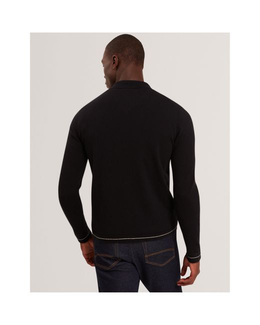 Ted Baker Black Long Sleeve Stitch Zip Through Knitted Top for men