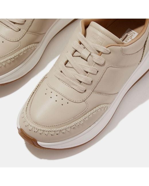 Fitflop White F-Mode Crochet-Stitch Leather Flatform Trainers