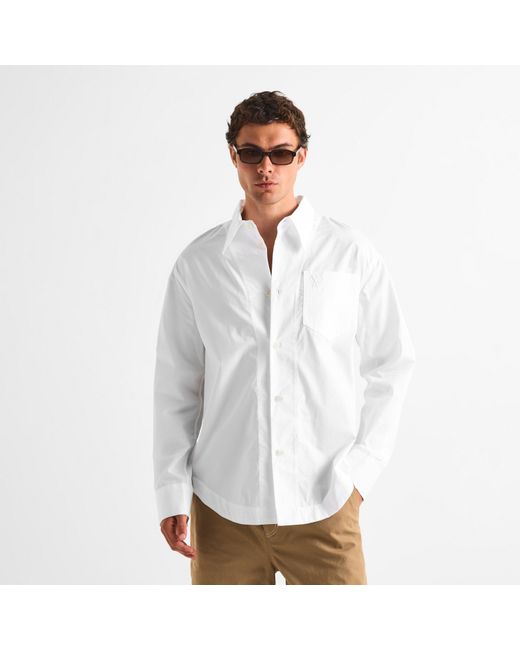 AMI White Sharp Collar Long Sleeve Plain Shirt for men