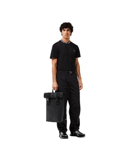 Lacoste Black Open Cuff Woven Relaxed Fit Joggers for men