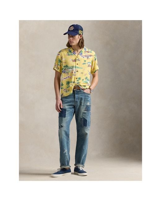 Polo Ralph Lauren Yellow Rayon Bear Short-Sleeve Patterned Shirt for men