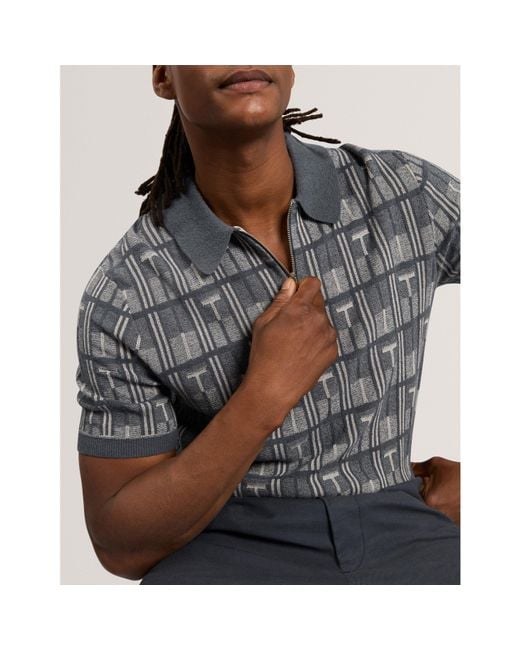 Ted Baker Blue Ted Ss Zip Neck Polo Sn64 for men