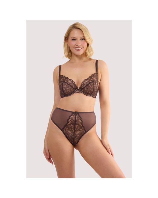 Playful Promises Brown Sierra Embroidery High Waist Thong