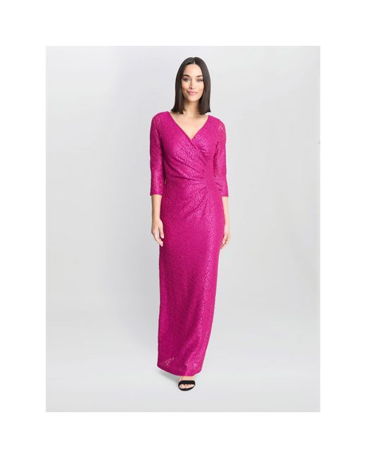 Gina Bacconi Pink Fearne Lace Wrap Maxi Dress